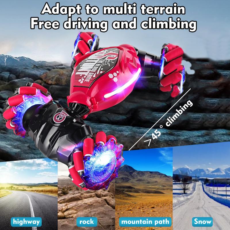 Gesture RC Car Hand-controlled Stunt Car, Flat Climbing Dual Mode, Remote Control Gesture Sensor Toy Car Dual Control, LED Lights, 2 Types of Tires, Suitable for Birthday Gifts