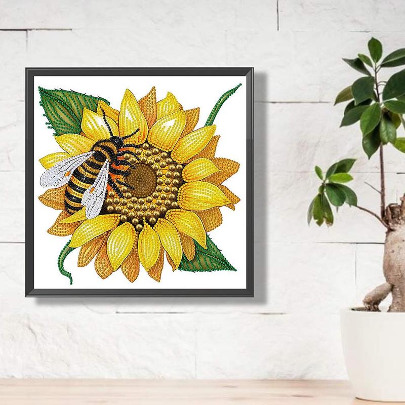 Sunflower & Bee Pattern Diamond Painting Kit, 1 Set DIY Diamond Painting By Numbers Kit, Wall Art Home Decoration