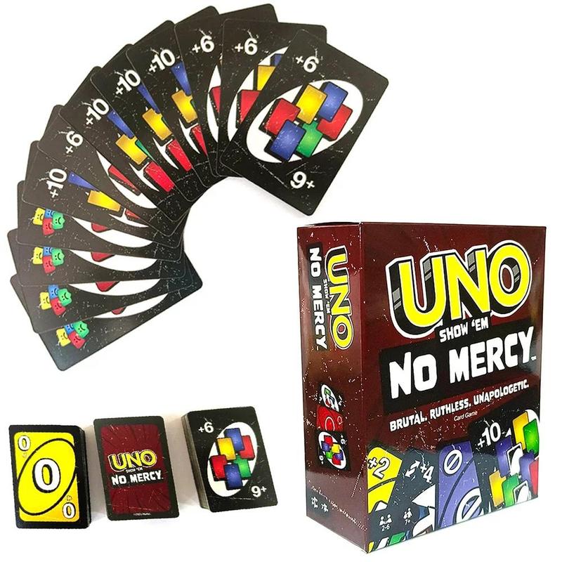 UNO, Show 'em No Mercy, Game Card, kids Adults, Family Night, 2-10 Players, lconic Characters, Engaging Gameplay, Develop Strategies & Skills Sticker