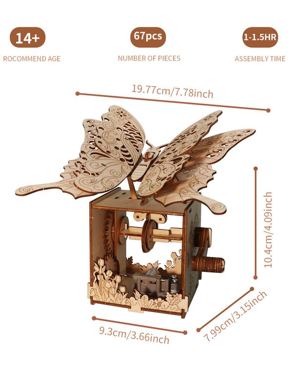 3d Wooden Puzzle Hand Butterfly Music Box You Are My Sunshine Handmade Assembly Model Kit Holidays Brthdays Christmas Gifts