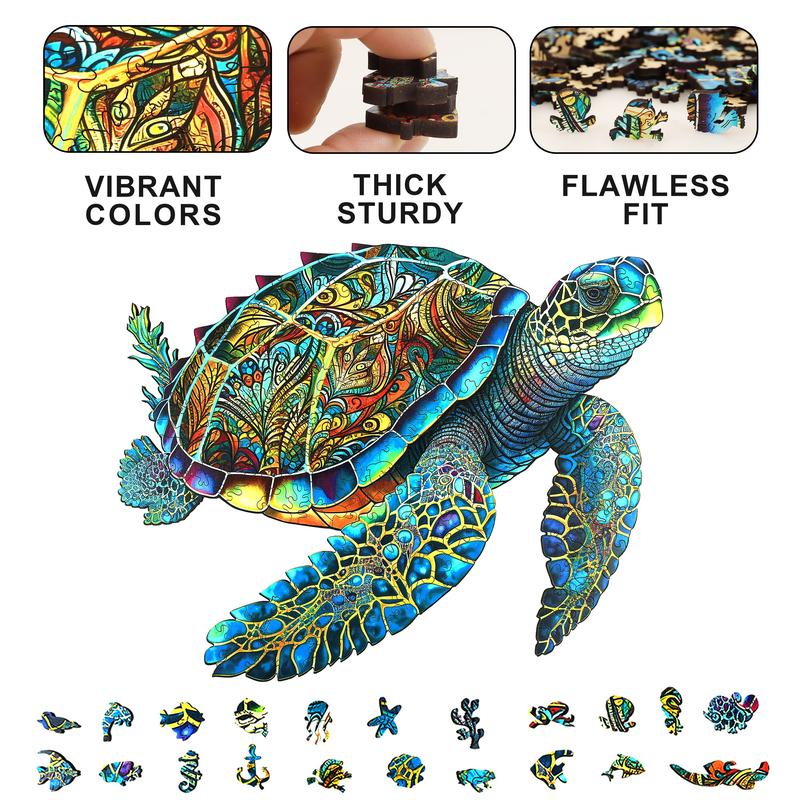 Wooden Puzzles, Sea Turtle Jigsaw Puzzles 80 200 300 500 Pieces, Unique Shaped Wooden Puzzle for Adults and Kids, Christmas Gift Family Game 9.2 x 11.2 Inch