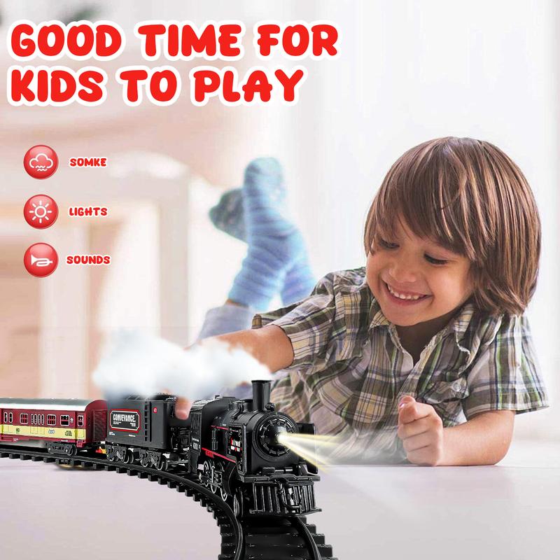 Christmas Steam Locomotive Train Set - Electric Trains Cars & Tracks, Sounds & Lights,Christmas Toys for Kids, Incorporating Christmas Train and Model Train Layout Elements