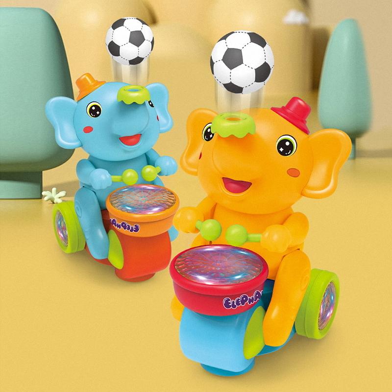 Musical Walking Elephant Drummer Toy Blowing Ball Elephant Toys with Music Lights and Sounds Crawling Toys