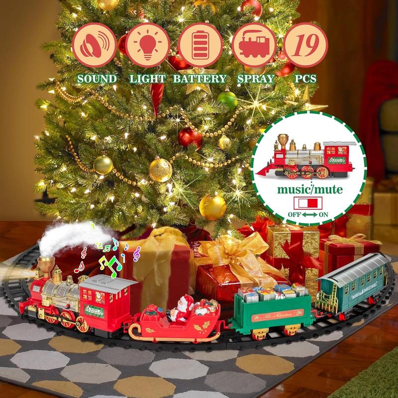 Christmas Train Set, Electric Train Toys with Water Steam, Sounds & Lights, Model Train Set for Under The Xmas Tree, Railway Kit Gifts for 3, 4, 5, 6, 7, 8+ Year Old Boy & Girl