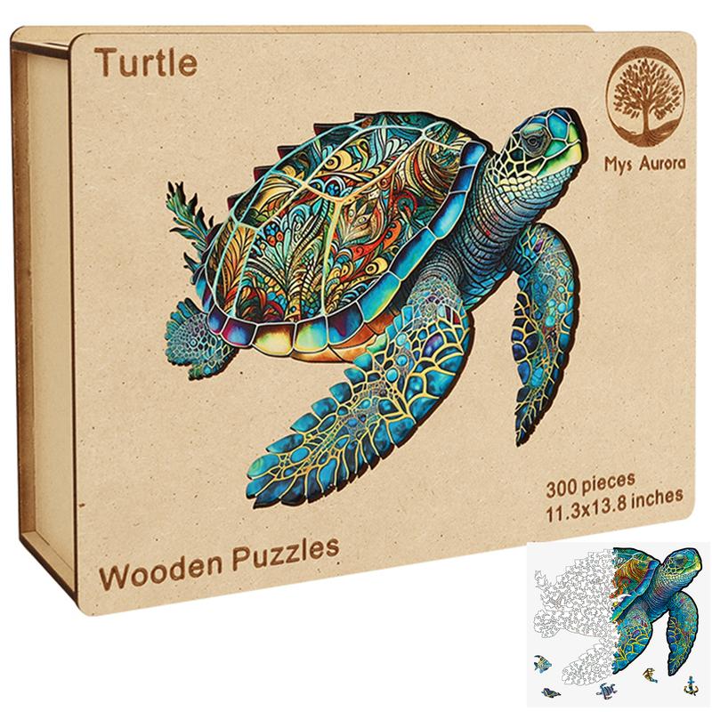 Wooden Puzzles, Sea Turtle Jigsaw Puzzles 80 200 300 500 Pieces, Unique Shaped Wooden Puzzle for Adults and Kids, Christmas Gift Family Game 9.2 x 11.2 Inch