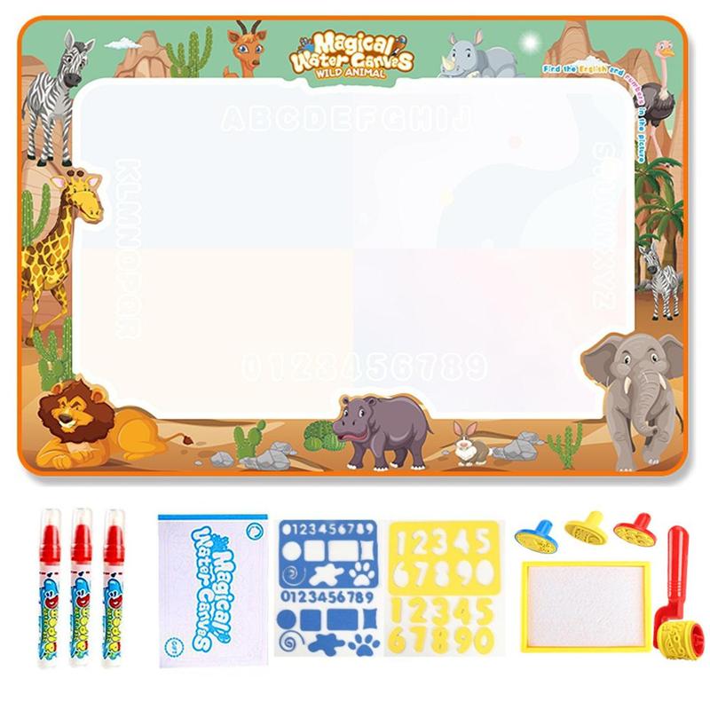 Magic Water Drawing Mat Painting Kit, 1 Set Drawing Doodle Pad with Stamps Templates & Water Pens, DIY Art Supplies, Thanksgiving, Christmas Gift