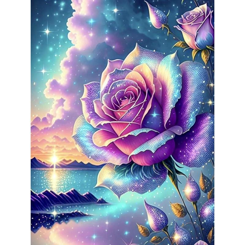 DIY Rose Diamond Painting Kits for Adults - Sunset 5D Diamond Art Kits, Full Drill Diamond Painting Kits, Gem Arts and Crafts for Beginner Home Wall Decor 12X16in Rose-1