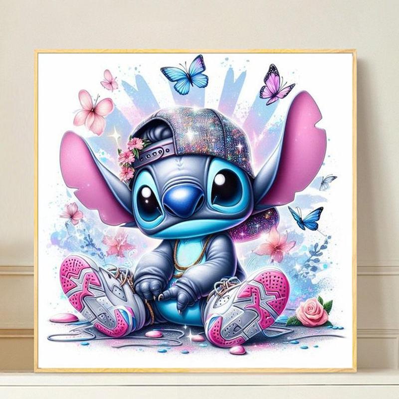 Stitch with Butterfly Pattern DIY Diamond Arts Colorful Painting without Frame, 5D Diamond Arts Colorful Painting, DIY Decorative Art Picture for Beginner