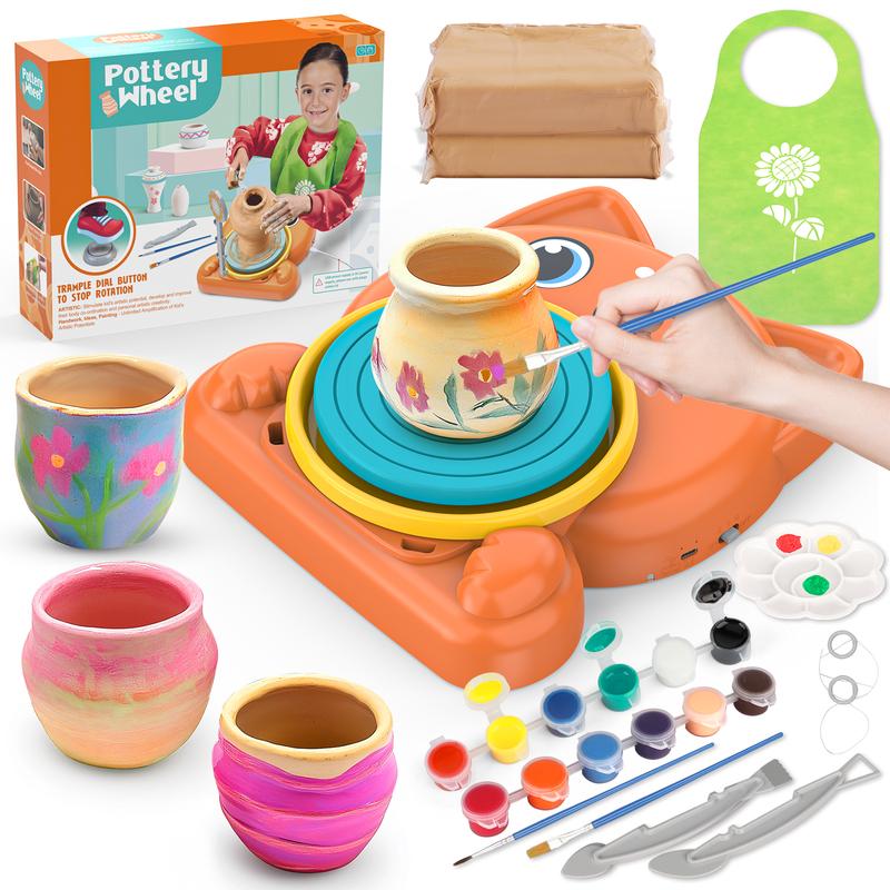 Aujazyble Pottery Wheel for Kids - Complete Pottery Painting Kit Art Supplies Arts and Crafts for Girls Boy Kids Toy, Birthday Halloween Christmas Gift for Kids