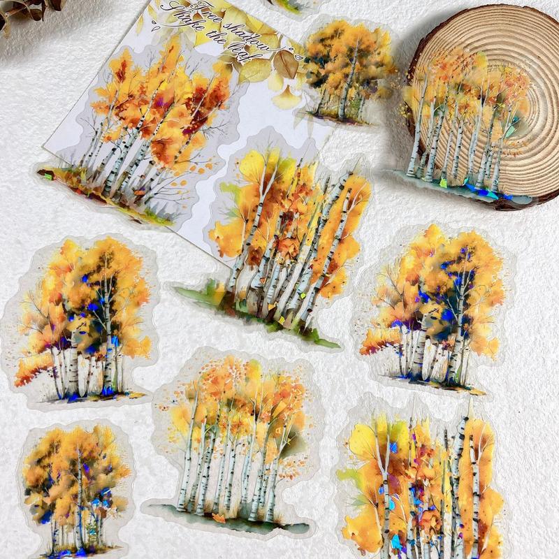 Jungle Tree Pattern Sticker, 10pcs set Scrapbooking & Journal Making Material Paper, DIY Decorative Sticker for Stationery Computer Water Bottle