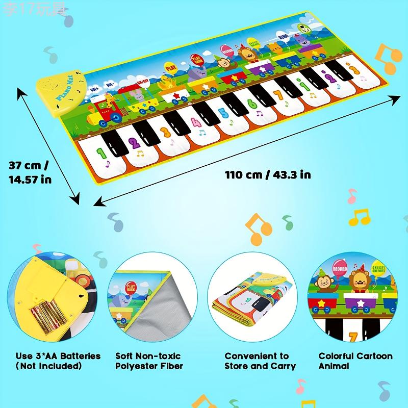 10 Songs & 8 Animal Sounds Musical Piano Mat for Kids, Floor Dance Toy with 5 Modes, Children's Keyboard Blanket Music Touch Game Mat