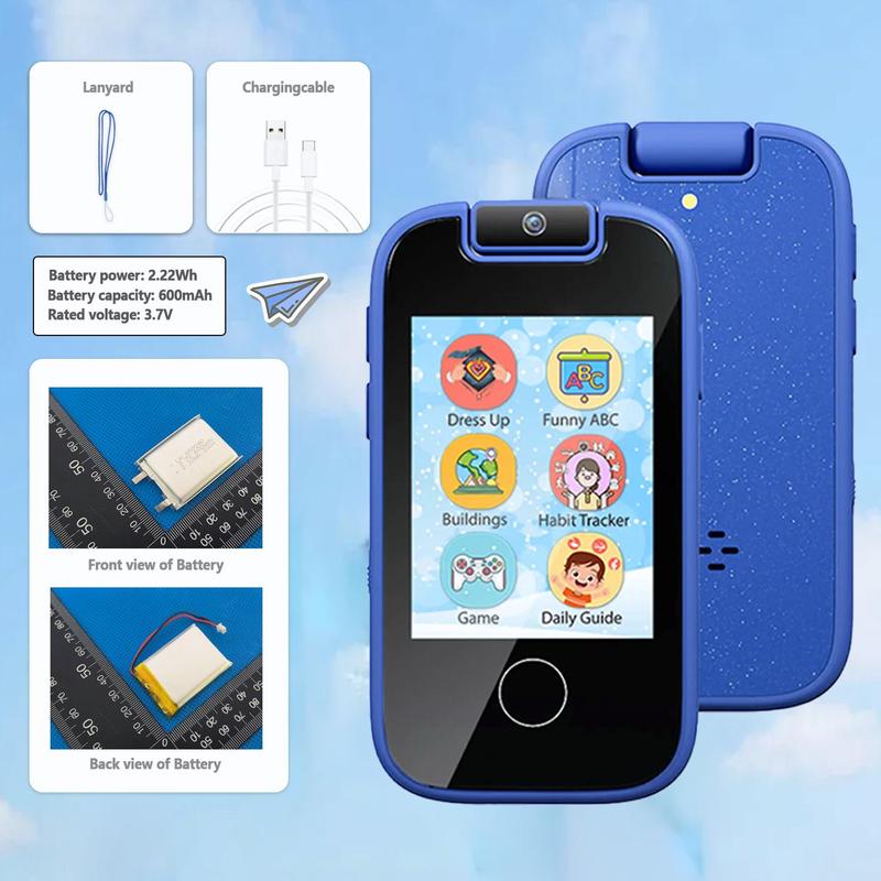 Smart Phone Toy, 1 Box Touch Screen Rechargeable Phone Toy with Lanyard, Educational Toy for Boys & Girls, Birthday Gift for Kids