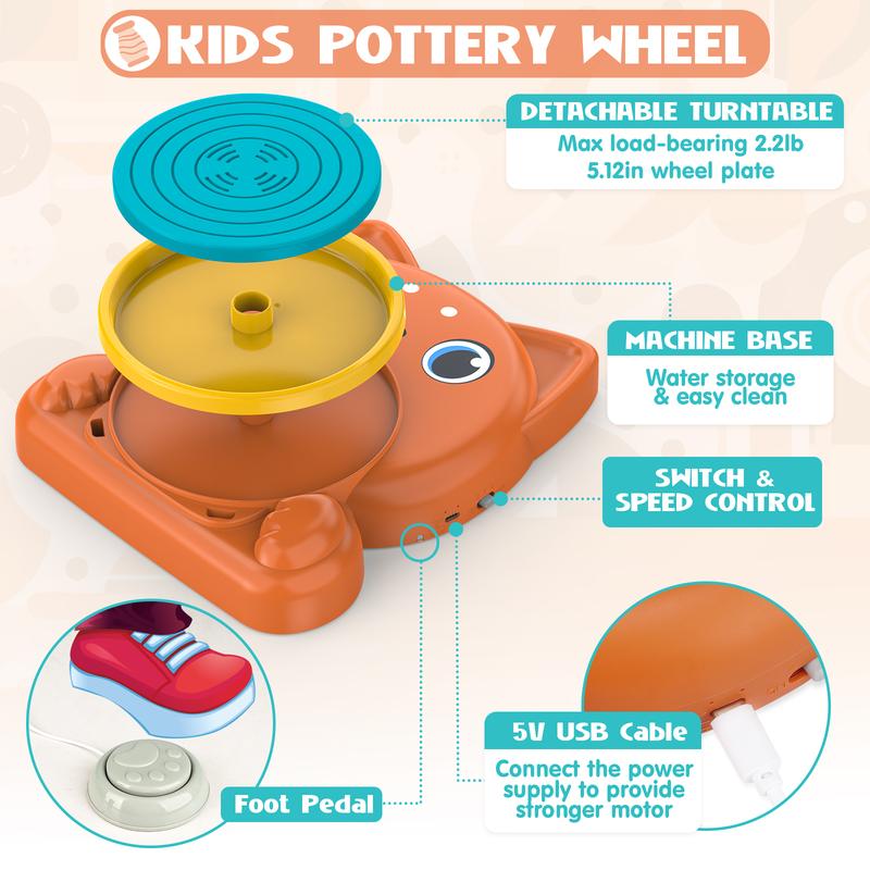 Aujazyble Pottery Wheel for Kids - Complete Pottery Painting Kit Art Supplies Arts and Crafts for Girls Boy Kids Toy, Birthday Halloween Christmas Gift for Kids