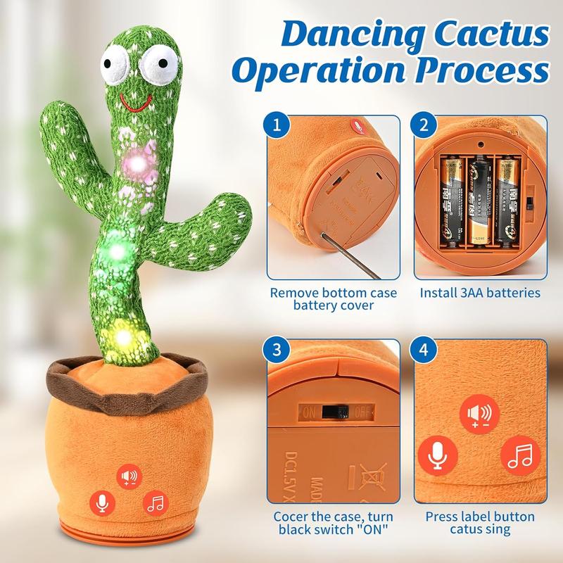 Dancing Cactus Toy for Pets，Dog and Cat Toy, Dancing Singing Toy,Repeats & Recording What You Say, Glows with LED Lights，Birthday Gift,Prank ToyA2