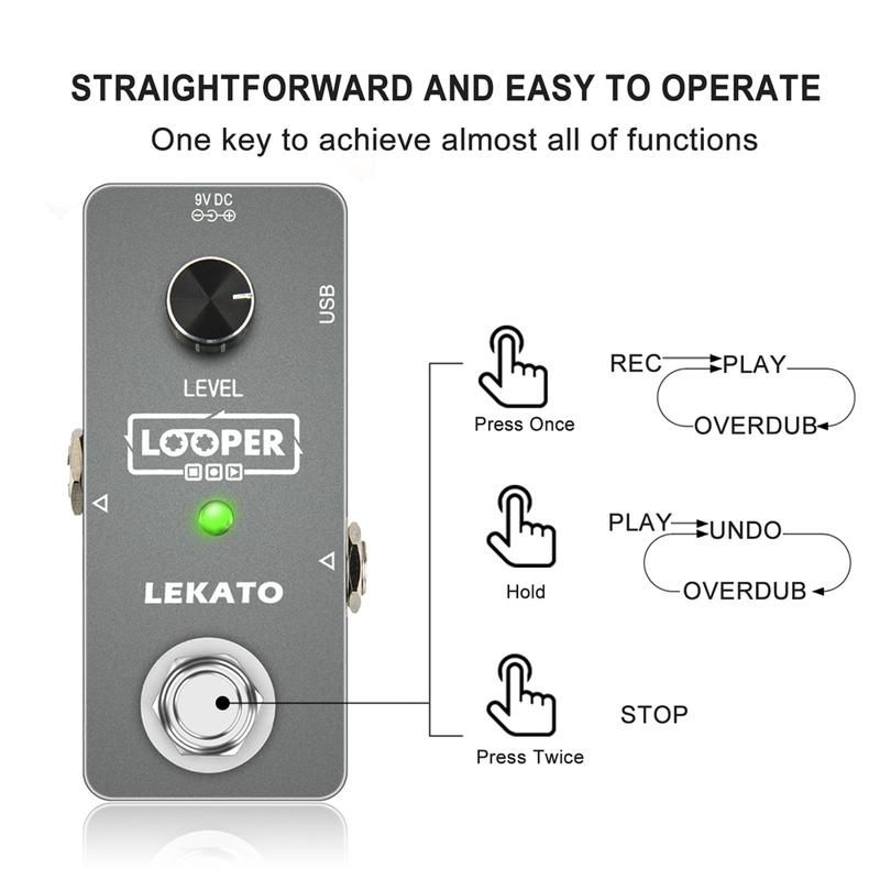 LEKATO Guitar Effect Pedal Loop Pedal, Looper Pedal, Unlimited Overdubs 5 Minutes Looping Time, Loop Station with USB Cable, and 9V 0.6A Pedal Power Supply Adapter