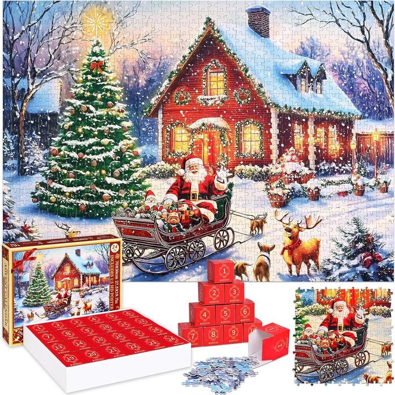 Puzzle Advent Calendar 2024, Advent Puzzles for Adults Kids 2024, 1008 Pieces Christmas Countdown Calendar 2024, Santa Claus Home Advent Calendar Jigsaw Puzzle christmas gift xmas decoration