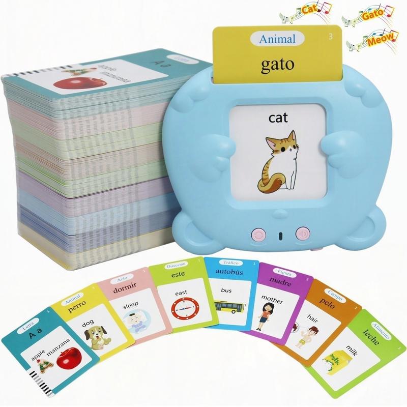 224 510 Words Alphabet Bilingual TalkingHash Cards for 3-8 Years Toddlers,Pocket Speech Buddy Therapy AutismToyS, Educational Learning InteractiveToy for Boys Girls Kids Gifts Blue