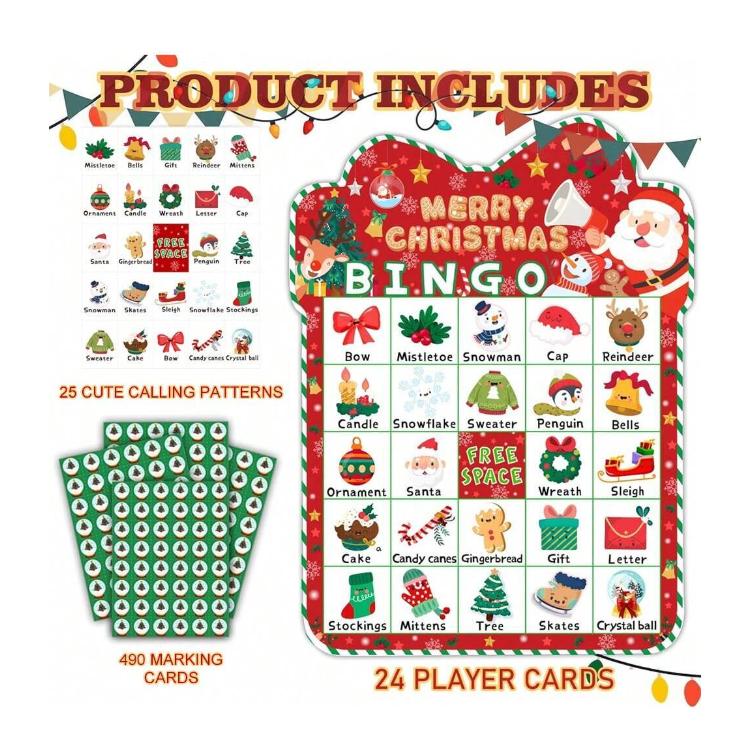 32 Pcs Set Christmas Bingo Game For Adult 24 Players Bingo Cards Christmas Games With For Class Activities Family Party Favors Xmas Gifts Holiday Supplies,Christmas