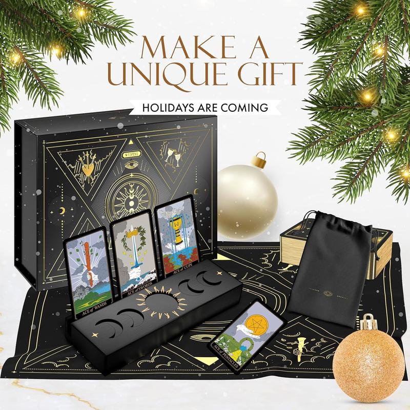 Wyspell Tarot Kit Includes Gold Tarot Cards with Guide Book, a Tarot Cloth, a Tarot Bag, a Tarot Journal, and a Classic Tarot Deck Holder - Beautiful Tarot Cards for Beginners Kit