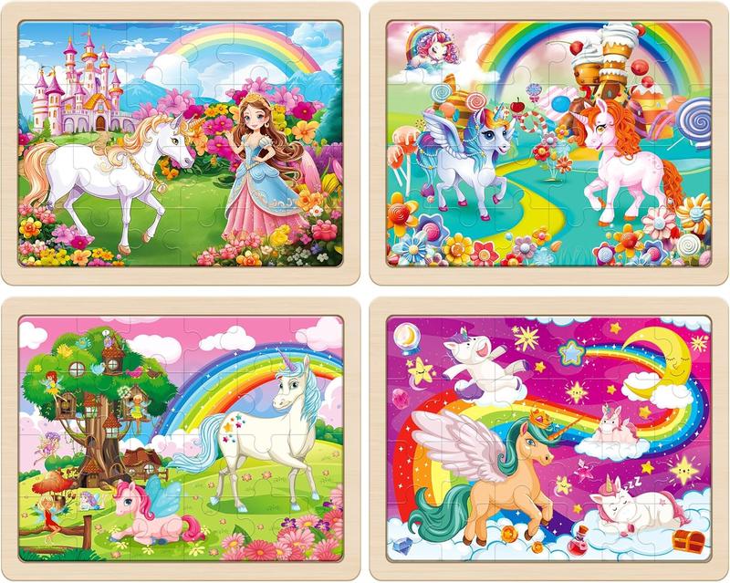 Large Unicorn Princess Fairy Wooden Puzzles for Girls Gift Box(12.2*9.4 in) - FSC Certified, 24 count Puzzles for Kids Ages 4-6, Puzzles for Toddlers 2-4, Unicorn Toys Gifts for 3 4 5 Year Old