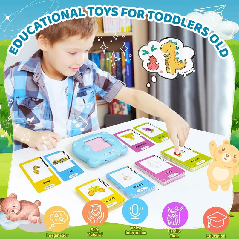 224 510 Words Alphabet Bilingual TalkingHash Cards for 3-8 Years Toddlers,Pocket Speech Buddy Therapy AutismToyS, Educational Learning InteractiveToy for Boys Girls Kids Gifts Blue