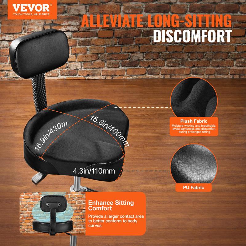 VEVOR Drum Throne with Backrest, 19.3-25.2 in 490-640 mm Height Adjustable, Hydraulic Saddle Padded Drum Stool Seat with Anti-Slip Feet Drumsticks 500 lbs 227 kg Max Capacity, 360°Swivel for Drummers