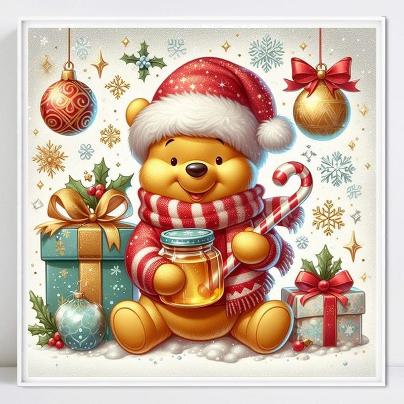 Disney Winnie The Pooh Bear & Gift Box Pattern DIY Diamond Arts Painting Kit without Frame, 1 Set DIY Diamond Arts Painting, DIY Wall Art Decoration for Home