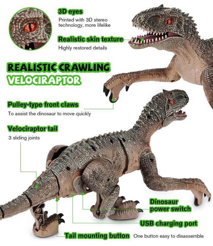 RC Dinosaur Toy for Kids - Build a large walking Velociraptor dinosaur with lights and sounds, a great birthday gift for boys and girls ages 3-12