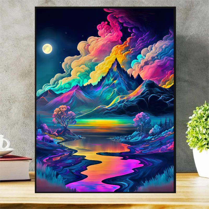 Mountain & Lake Pattern DIY Diamond Arts Painting Without Frame, DIY Decorative Art Picture For Beginner, DIY Home Decor