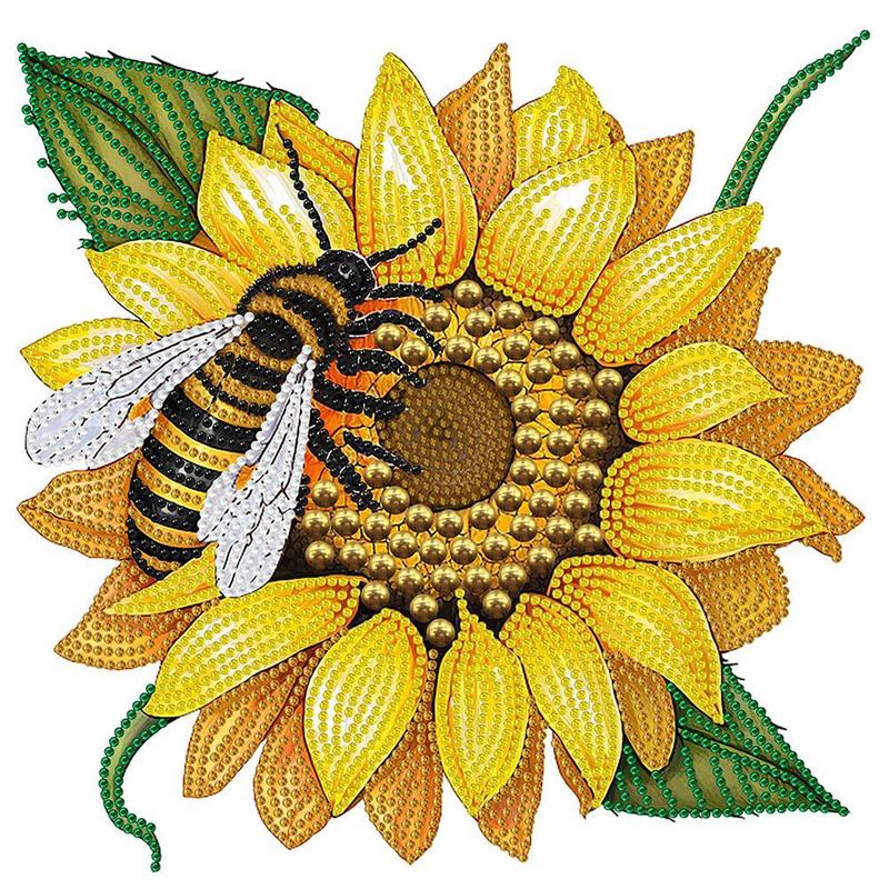 Sunflower & Bee Pattern Diamond Painting Kit, 1 Set DIY Diamond Painting By Numbers Kit, Wall Art Home Decoration