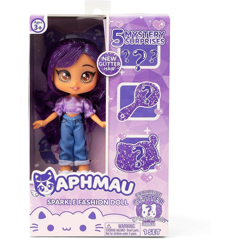 Aphmau Fashion Doll & Accessories Sparkle Edition, 5 Mystery Surprise Toys, Exclusive Glitter MeeMeows Mini Figure, Official Merch, 7 inch