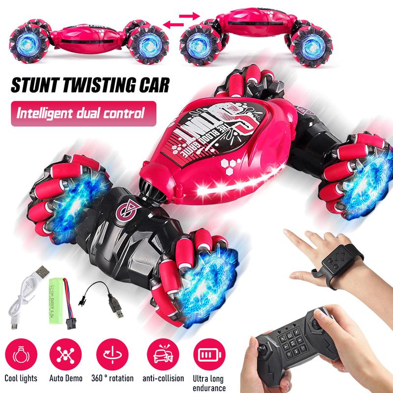 Gesture RC Car Hand-controlled Stunt Car, Flat Climbing Dual Mode, Remote Control Gesture Sensor Toy Car Dual Control, LED Lights, 2 Types of Tires, Suitable for Birthday Gifts