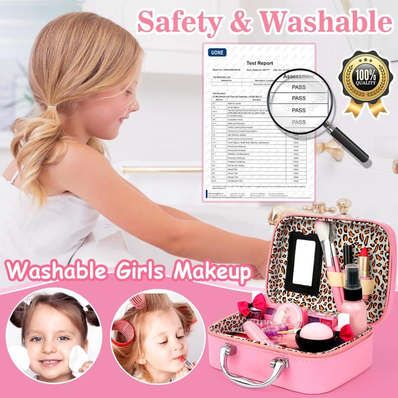 Kids Makeup Kit for Girl,Real Makeup for Kids, Girl Toys Princess Children Play Makeup Kit with Cosmetic Case Christmas Birthday Gifts for Girls  .