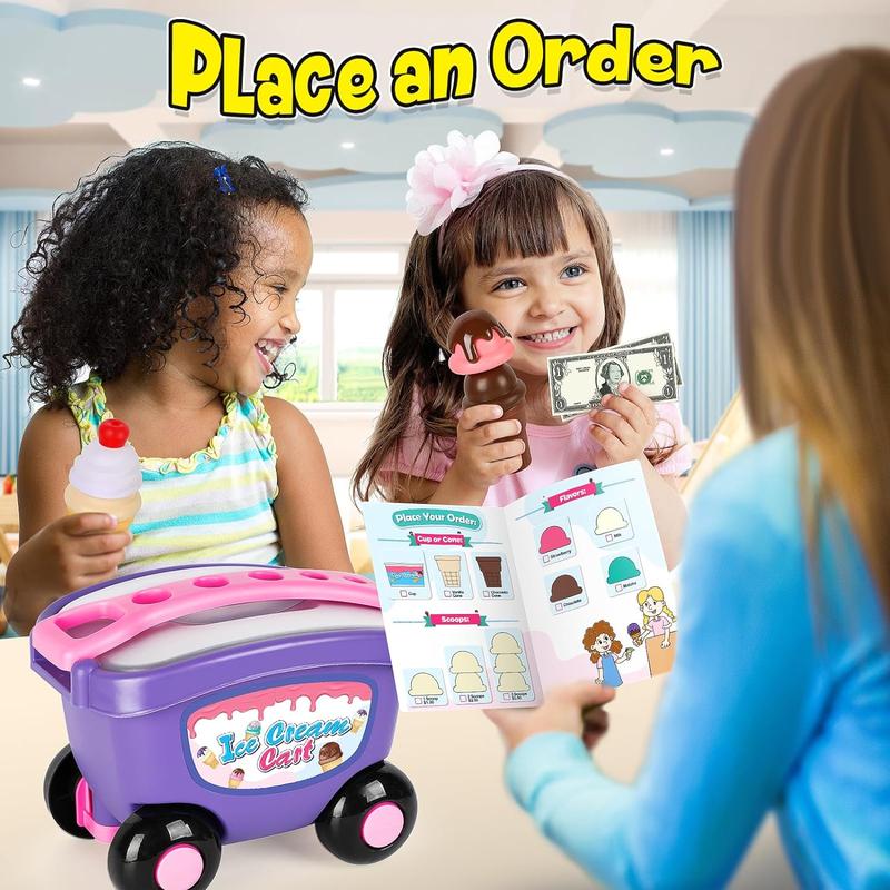 Ice Cream Cart Toys, Pretend Play Food Toys, Ice Cream Shop Counter Play Set, Scoop and Cone Maker Toy, Grocery Play Store, Birthday Gifts