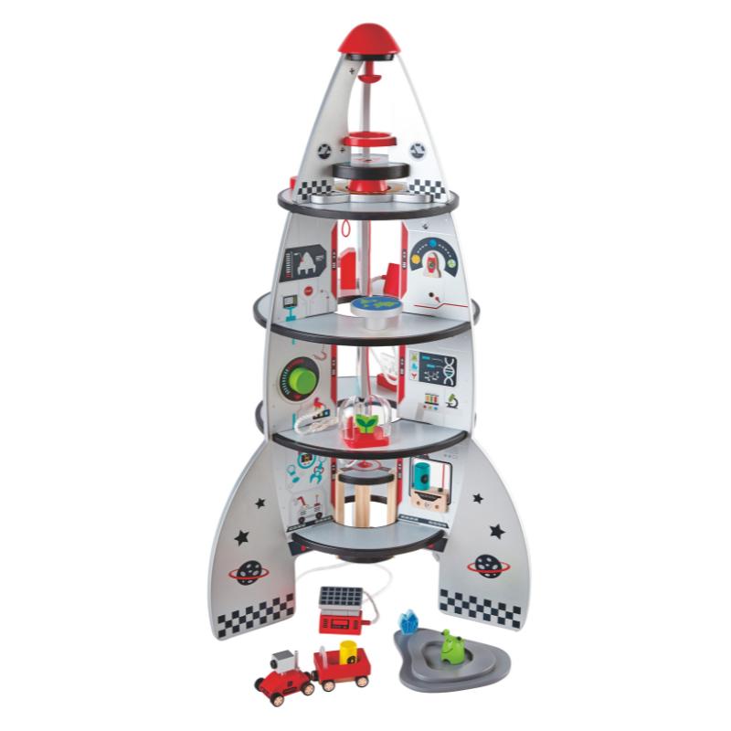 Hape Four-Stage 20 Piece Durable Wooden Rocket and Spaceship