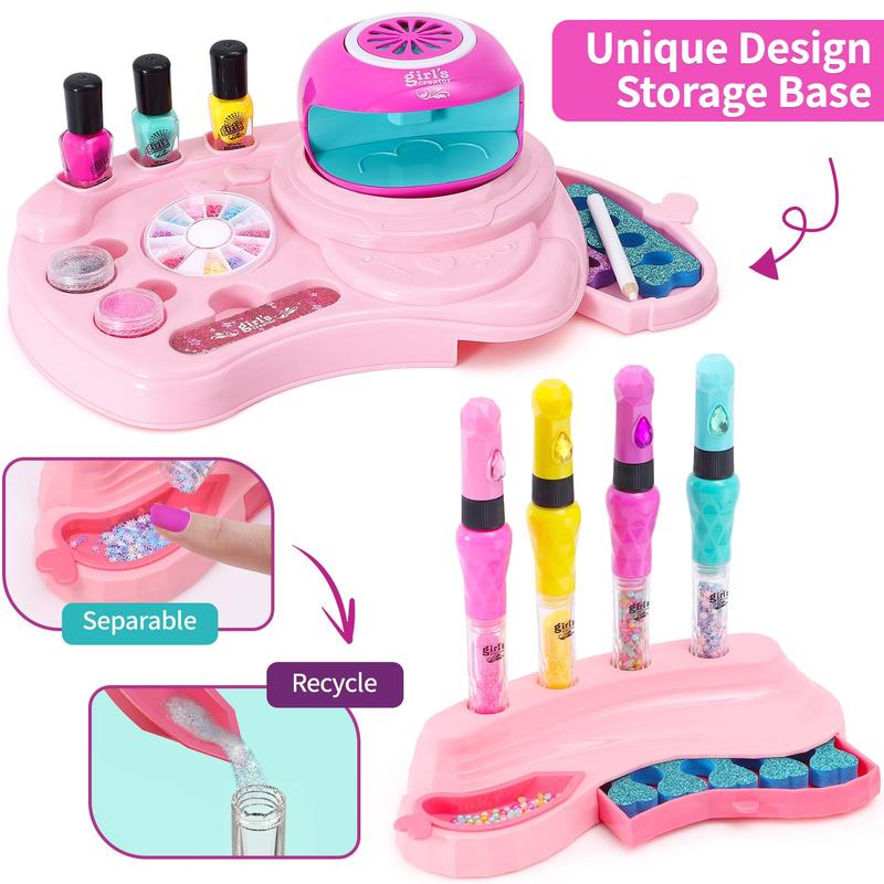 Nail Polish Set Toy Pretend Play for Girls Nail Art Kit 3-in-1 with Nail Dryer&Hand Massage Spa Kit, Manicure Salon Studio Stuff Birthday Thanksgiving Christmas Gifts