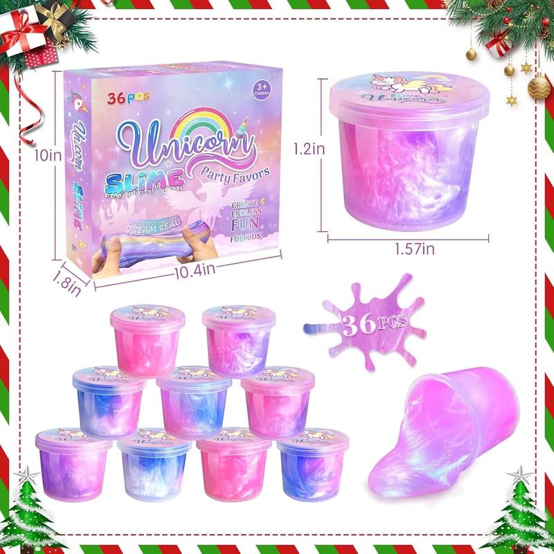 36 Pack Unicorn Slime Kit Party Favors for Kids Slime Cup Bulk Stretchy & Non-Sticky DIY Stress Relief Putty Toy Christmas Holiday Birthday Goodie Bag Stuffer Classroom Reward for Girls Boys