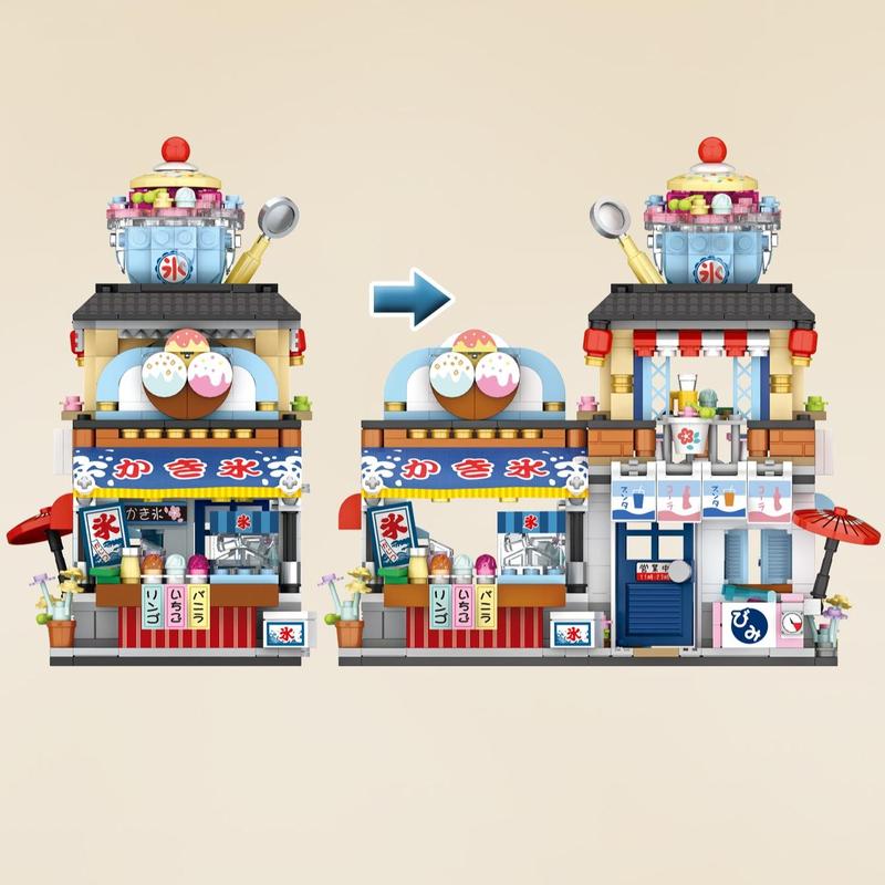 Street View Building Block Set, 668pcs set Ice Cream Shop Building Block Set, Home Decoration Ornaments, Model & Toy Scene for Boys & Girls