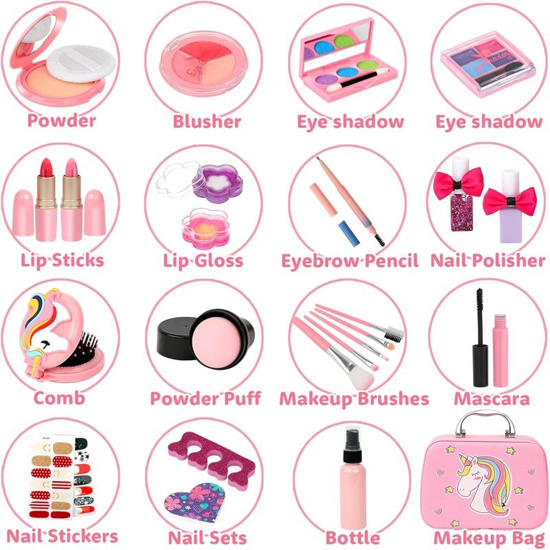 Kids Makeup Kit for Girl,Real Makeup for Kids, Girl Toys Princess Children Play Makeup Kit with Cosmetic Case Christmas Birthday Gifts for Girls  .