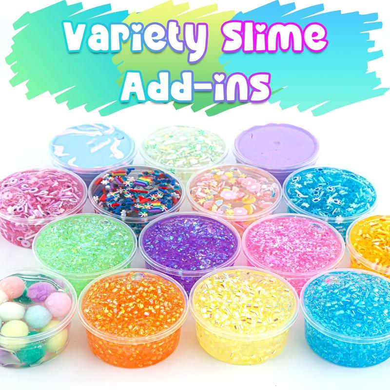 Crystal Clear Slime Kit for s, DIY Slime Making Kit with 36 Sets Add-ins, Rainbow Slime Bucket for Girls & Boys Ages 8-12, Slime Party Favors Birthday Easter Hallowmas Gift, 17 FL OZ Premade Slime