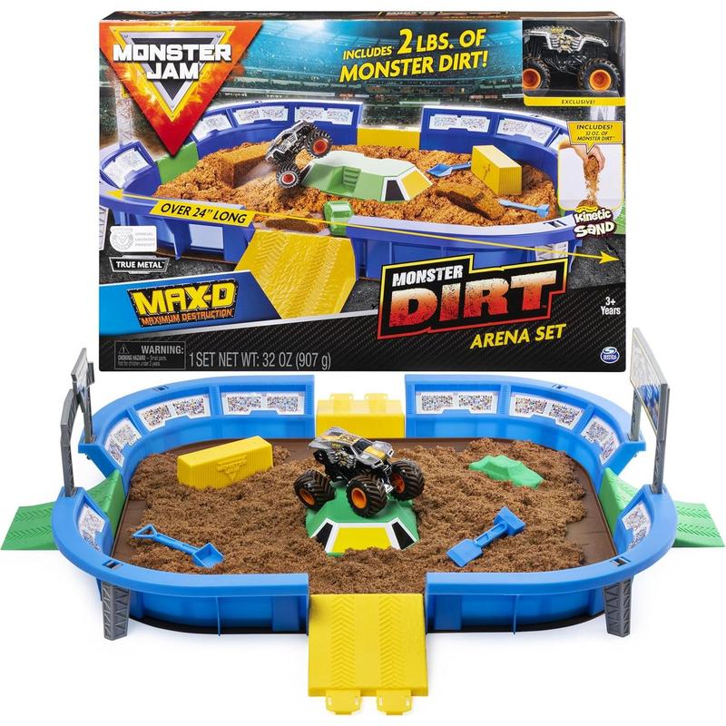 Monster Jam, Monster Dirt Arena 24-inch Playset with 2lbs of Monster Dirt and Exclusive 1:64 Scale Die-Cast Monster Jam Truck