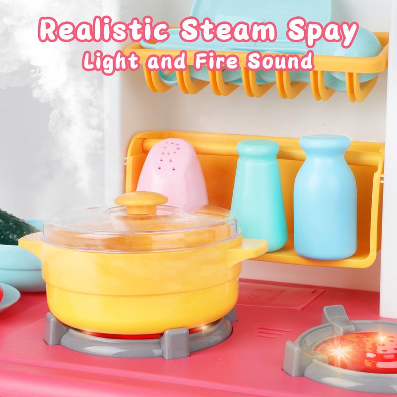 deAO Play Kitchen Toys, Kitchen Accessories, with Realistic Lights & Sounds, Simulation of Spray and Play Sink