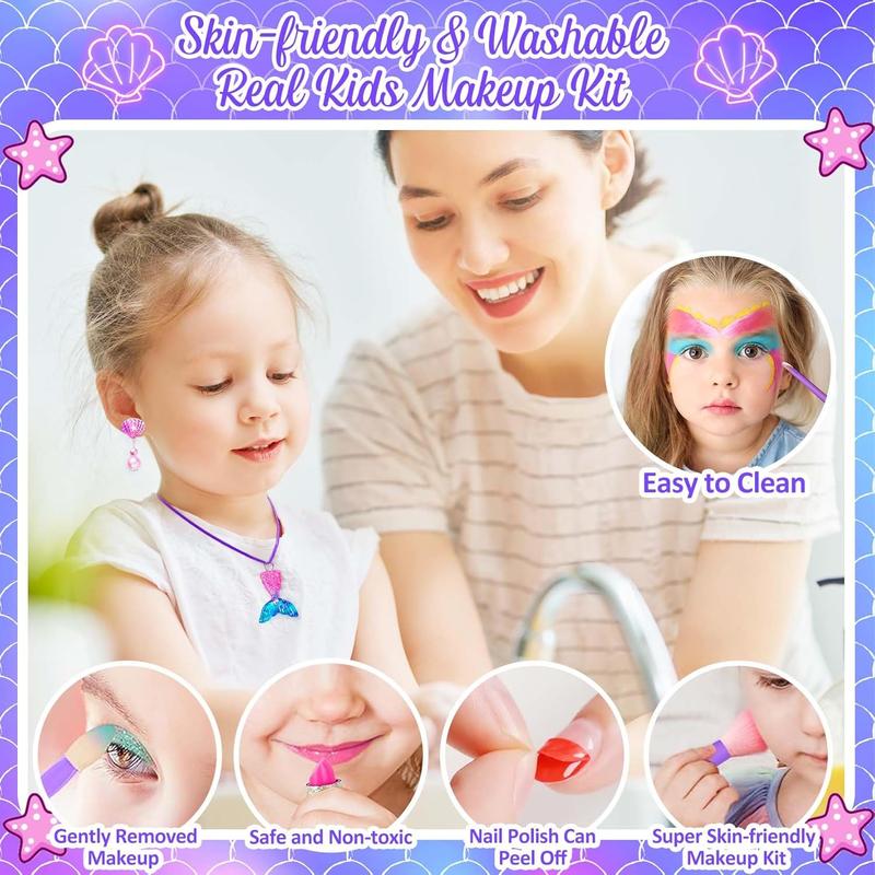 Christmas Gift Real Kids-Makeup-Kit-for-Girl,Washable Pretend Toddler-Toys for Princess-Dresses-for-Girls-Christmas-Brithday-Gifts