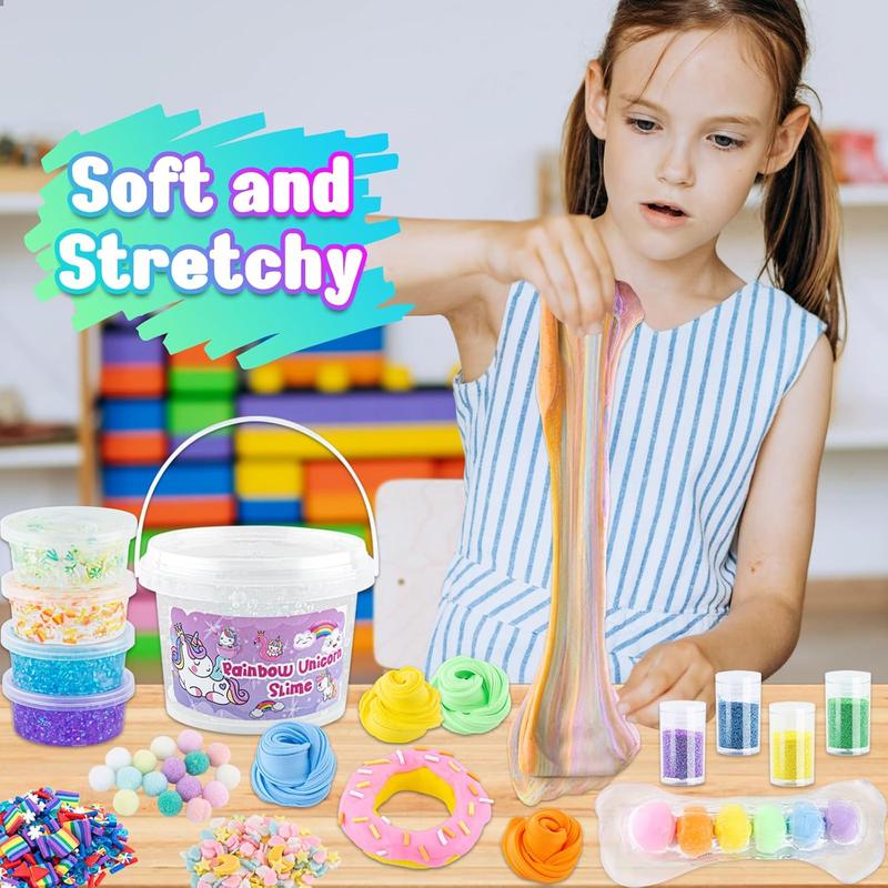 Crystal Clear Slime Kit for s, DIY Slime Making Kit with 36 Sets Add-ins, Rainbow Slime Bucket for Girls & Boys Ages 8-12, Slime Party Favors Birthday Easter Hallowmas Gift, 17 FL OZ Premade Slime