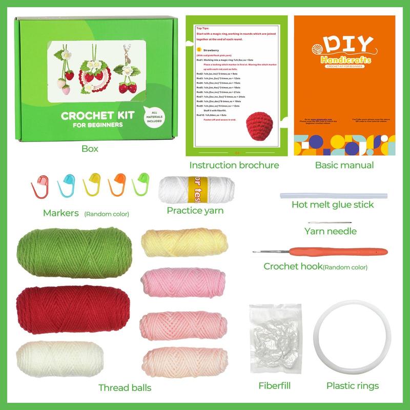 Strawberry Design Crochet Kit, 1 Set DIY Cute Knitted Toy Materials Pack Kit, Desktop Decoration Crochet Doll Gifts