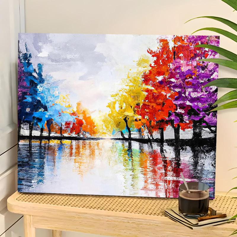 DIY Painting By Numbers Kit without Frame, Colorful Tree Pattern Acrylic Painting, Wall Art Painting for Home Bedroom Living Room Decor