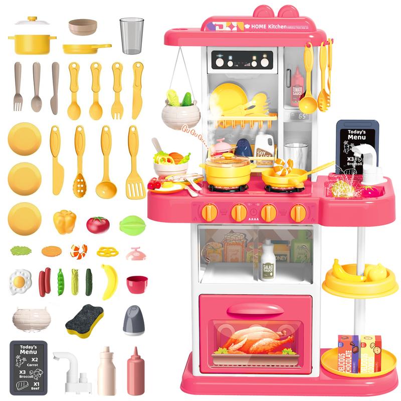 deAO Play Kitchen Toys, Kitchen Accessories, with Realistic Lights & Sounds, Simulation of Spray and Play Sink