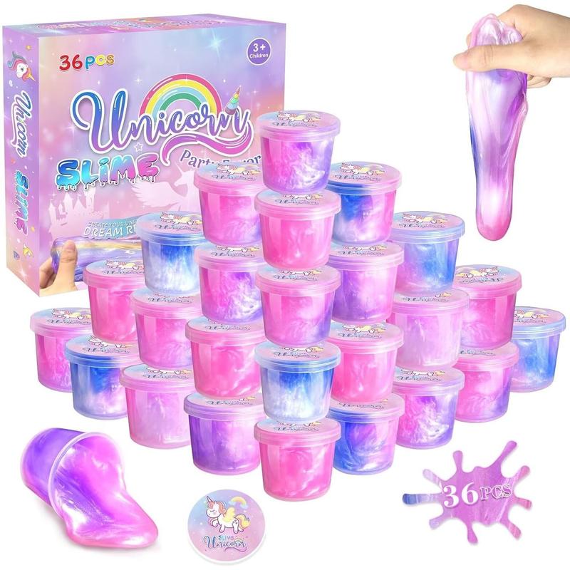 36 Pack Unicorn Slime Kit Party Favors for Kids Slime Cup Bulk Stretchy & Non-Sticky DIY Stress Relief Putty Toy Christmas Holiday Birthday Goodie Bag Stuffer Classroom Reward for Girls Boys