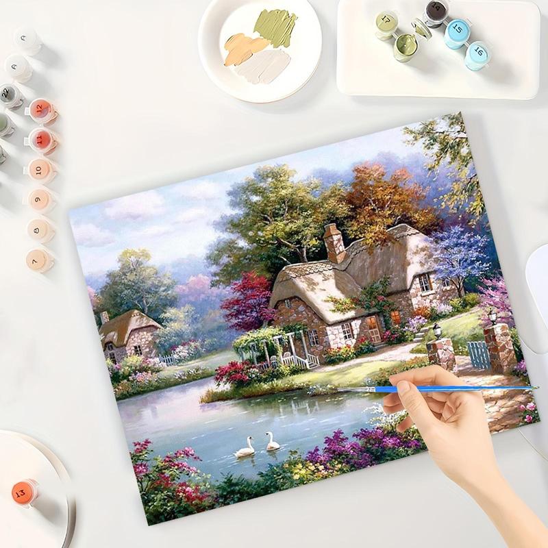 Cottage Pattern DIY Painting By Numbers Kit, 1 Set DIY Paint By Numbers Kit, Wall Art Decoration for Home Living Room Bedroom