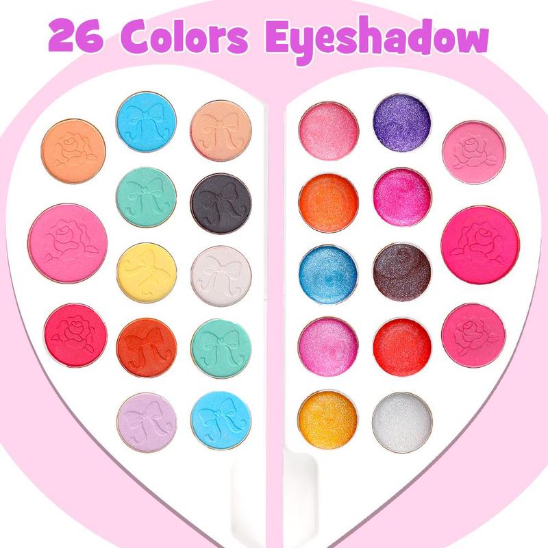 Makeup Kit LED mirror Pretend Play sets for Girls  Washable Lightable with Nail Art Pen Eye-Shadow Learning Education Toy Birthday Christmas Gifts